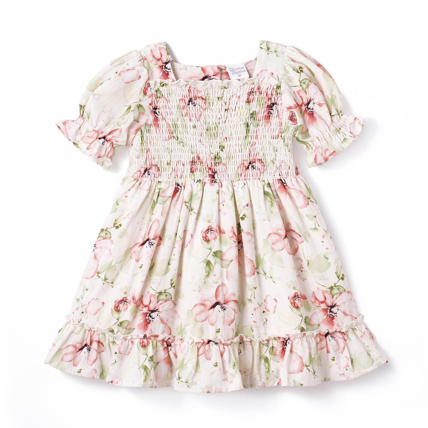 Girls' Blush Bouquet Smocked Puff Sleeve Dress