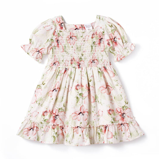 Girls' Blush Bouquet Smocked Puff Sleeve Dress