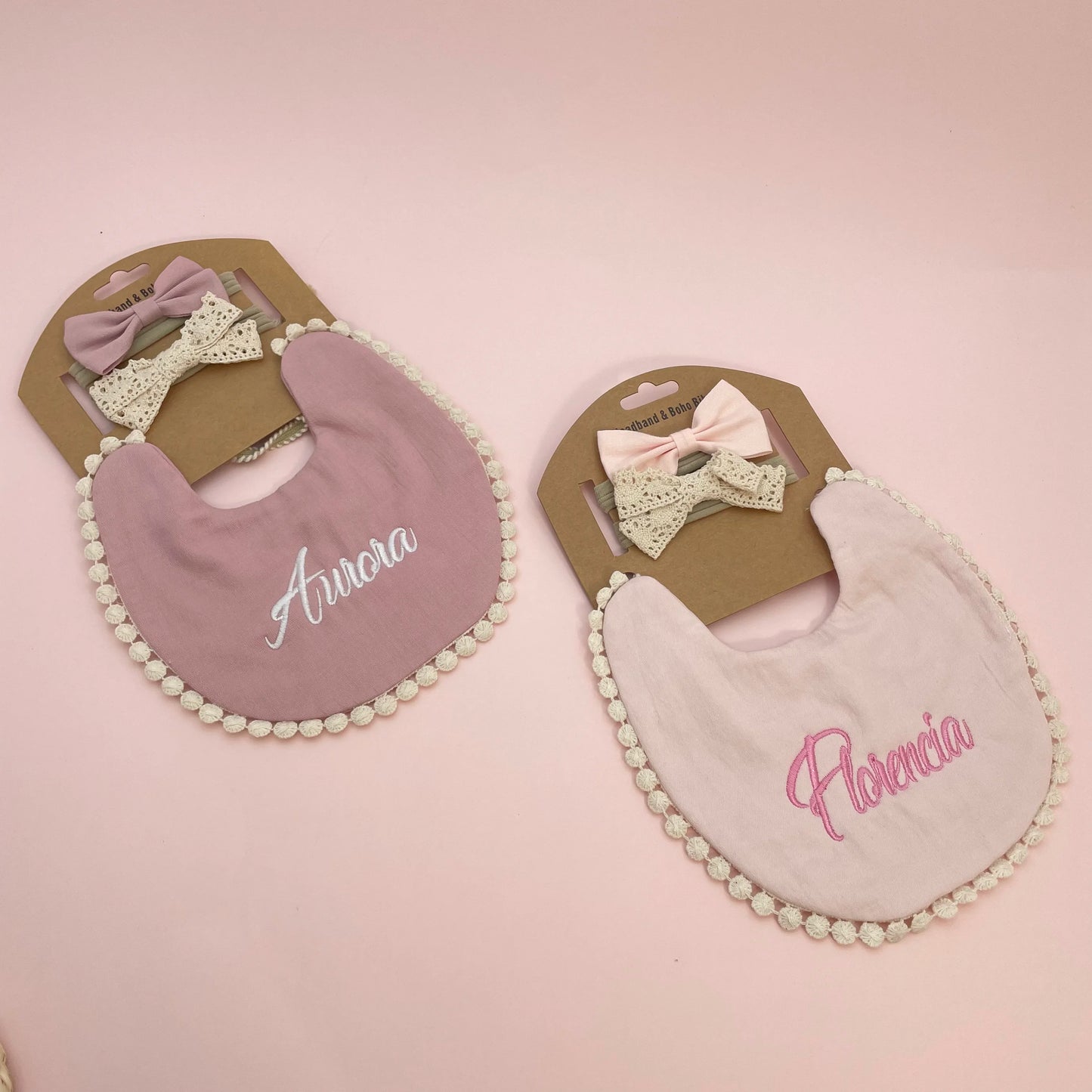 Personalized Baby Bow Headband, Waterproof Bib & Burp Cloth Gift Set