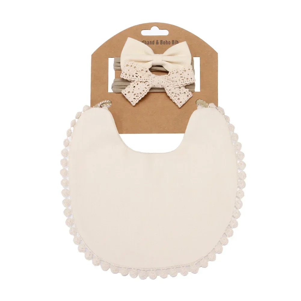 Personalized Baby Bow Headband, Waterproof Bib & Burp Cloth Gift Set
