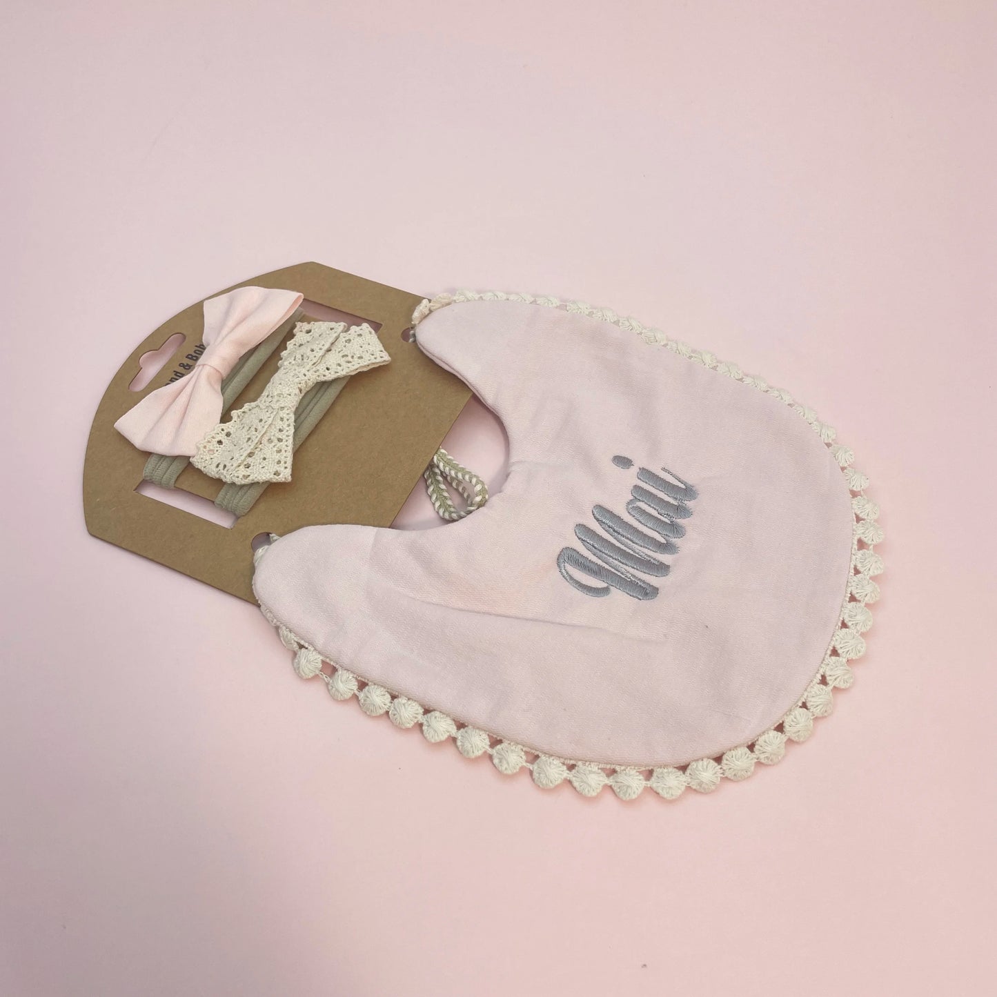 Personalized Baby Bow Headband, Waterproof Bib & Burp Cloth Gift Set