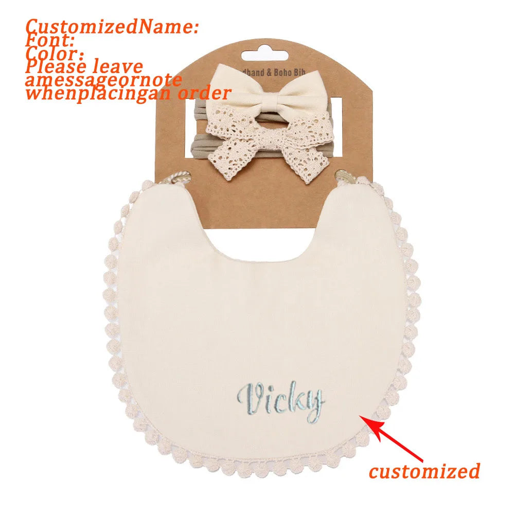 Personalized Baby Bow Headband, Waterproof Bib & Burp Cloth Gift Set