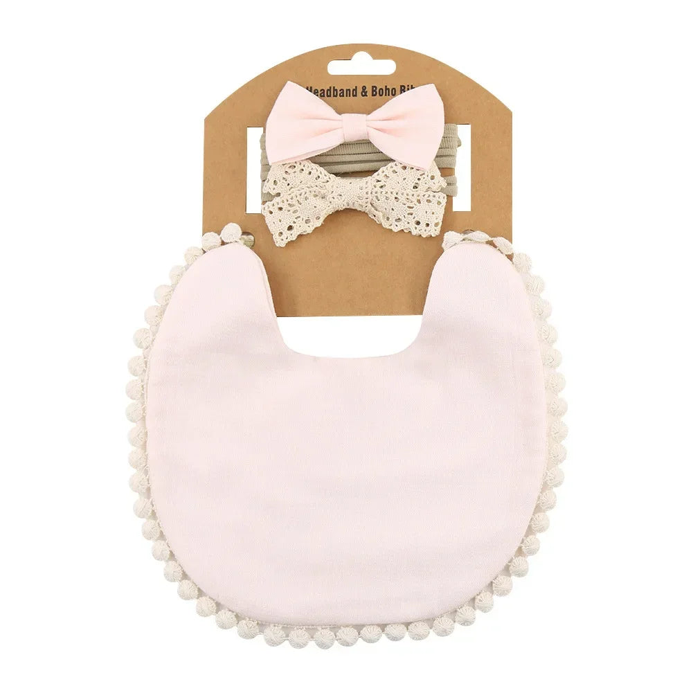 Personalized Baby Bow Headband, Waterproof Bib & Burp Cloth Gift Set