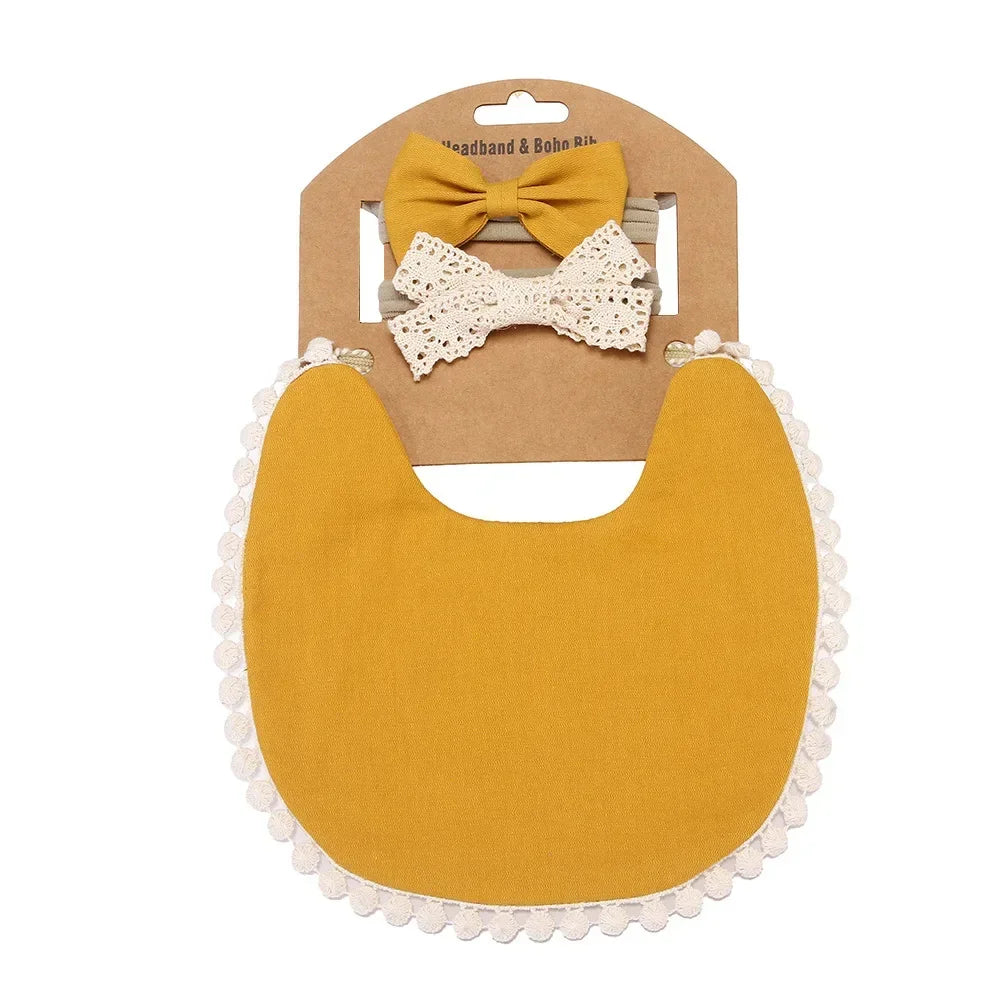 Personalized Baby Bow Headband, Waterproof Bib & Burp Cloth Gift Set