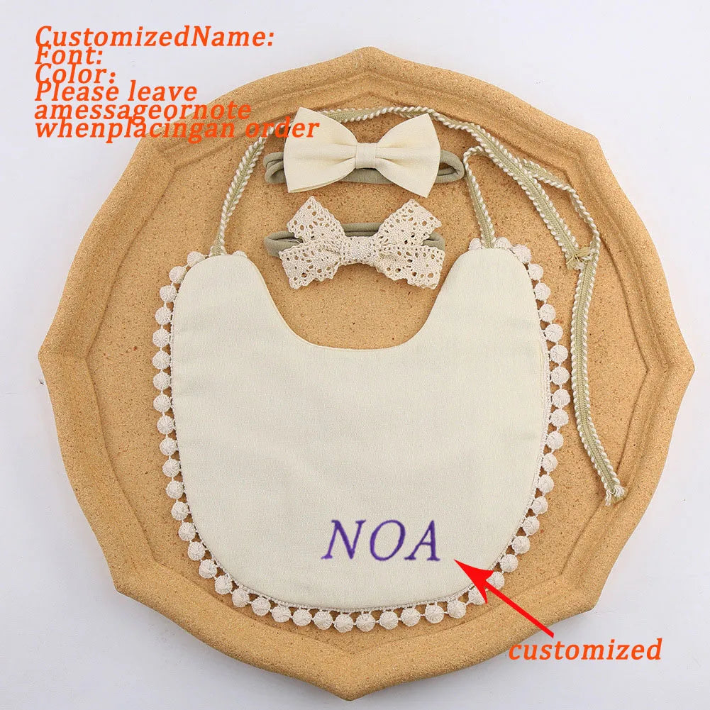 Personalized Baby Bow Headband, Waterproof Bib & Burp Cloth Gift Set