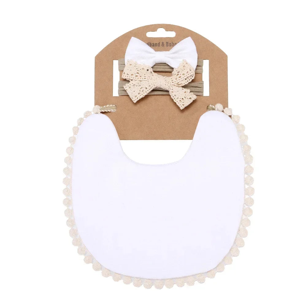 Personalized Baby Bow Headband, Waterproof Bib & Burp Cloth Gift Set